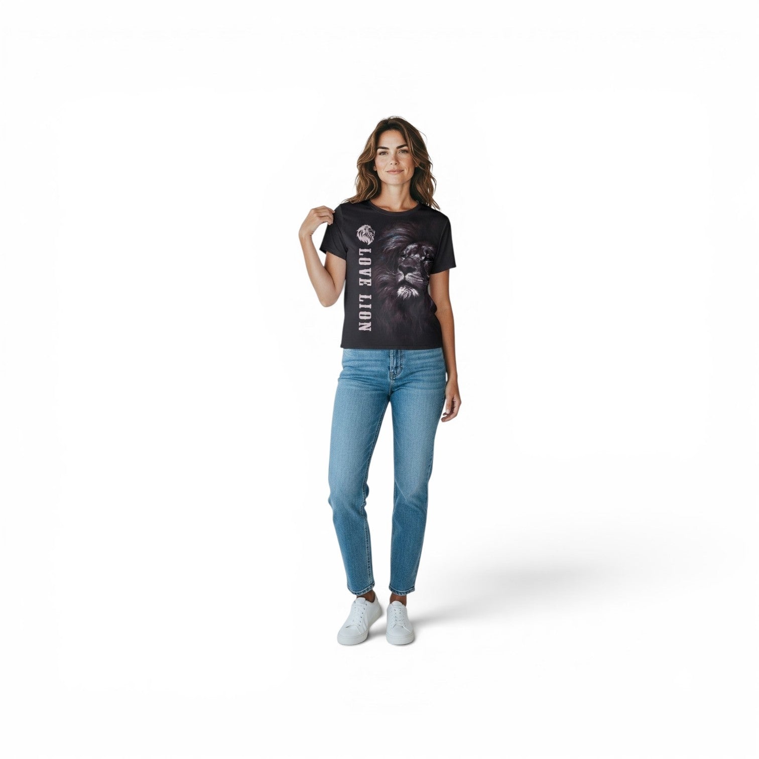 T Shirt [ LOVE LION ]pour [ Femme ] [ Taille : L] [ Manche courte ] [ Occasion]